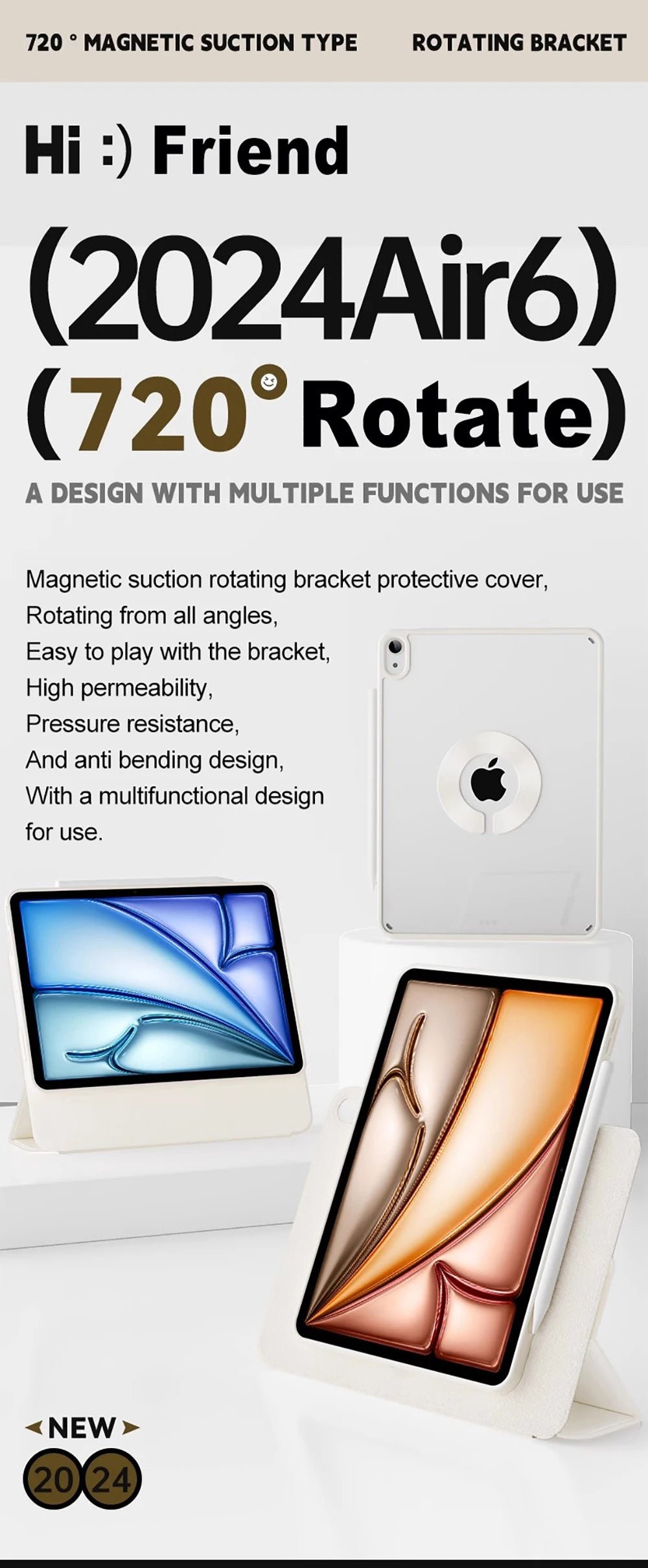 SZEGYCHX 720° Rotating iPad Case | PU Leather | Magnetic | Fits Pro, Air, Mini, iPad 7–11th Gen