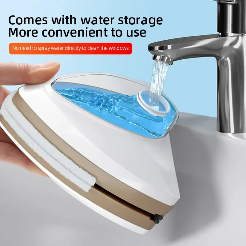 Magnetic double-sided window cleaner brush with auto water discharge wiper for kitchen and home use, by R.E.D. Shopping.