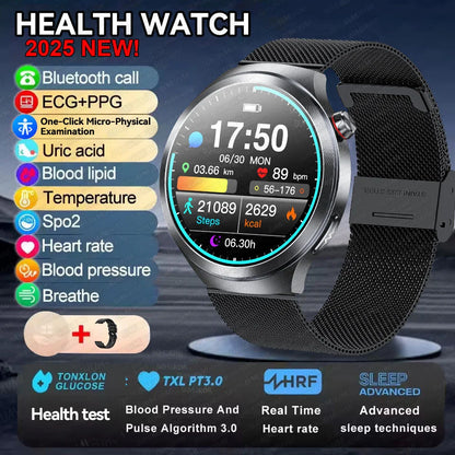2025 Health Smart Watch – ECG+PPG, Blood Pressure, Blood Oxygen, Uric Acid, Bluetooth Call