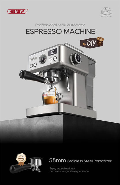 HiBREW H10A 20Bar Semi-Automatic Espresso Machine – 58mm Portafilter, Metal Case