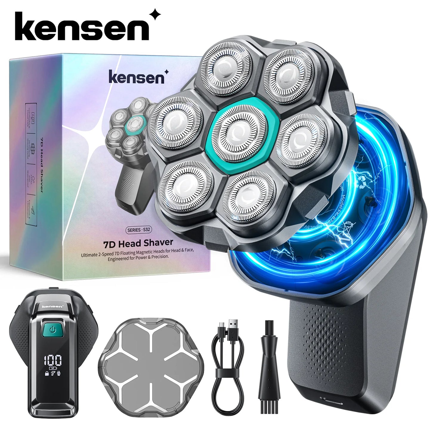 Kensen S32 7D Electric Head Shaver for Men – 8100/8500RPM, IPX6, USB-C, Magnetic Head, 120min