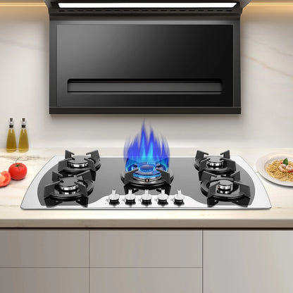 5-Burner Gas Cooktop | Al-Alloy | Tempered Glass | Built-in | Domestic & Commercial