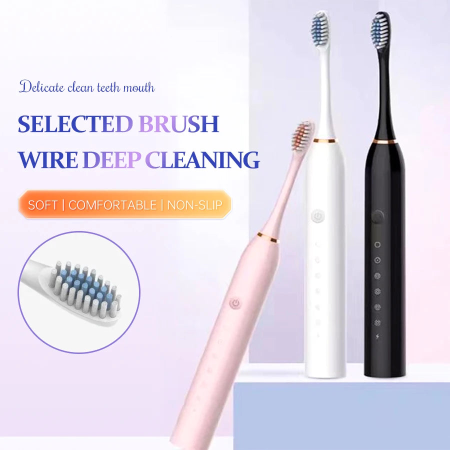 Electric Ultrasonic Toothbrush – 6 Modes, USB Rechargeable, Waterproof