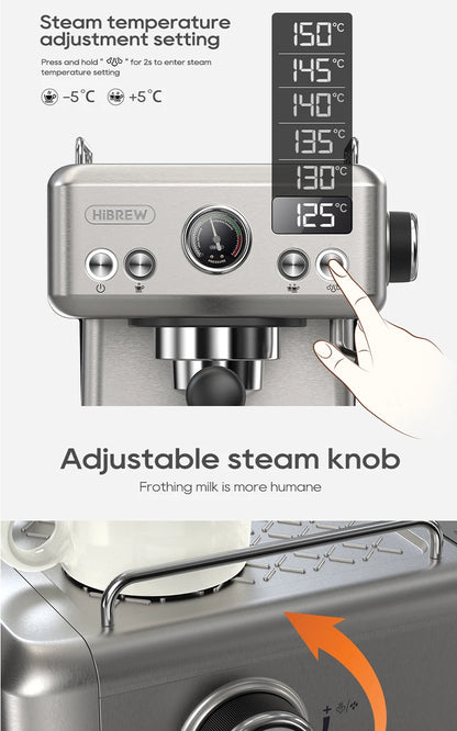 HiBREW H10A 20Bar Semi-Automatic Espresso Machine – 58mm Portafilter, Metal Case