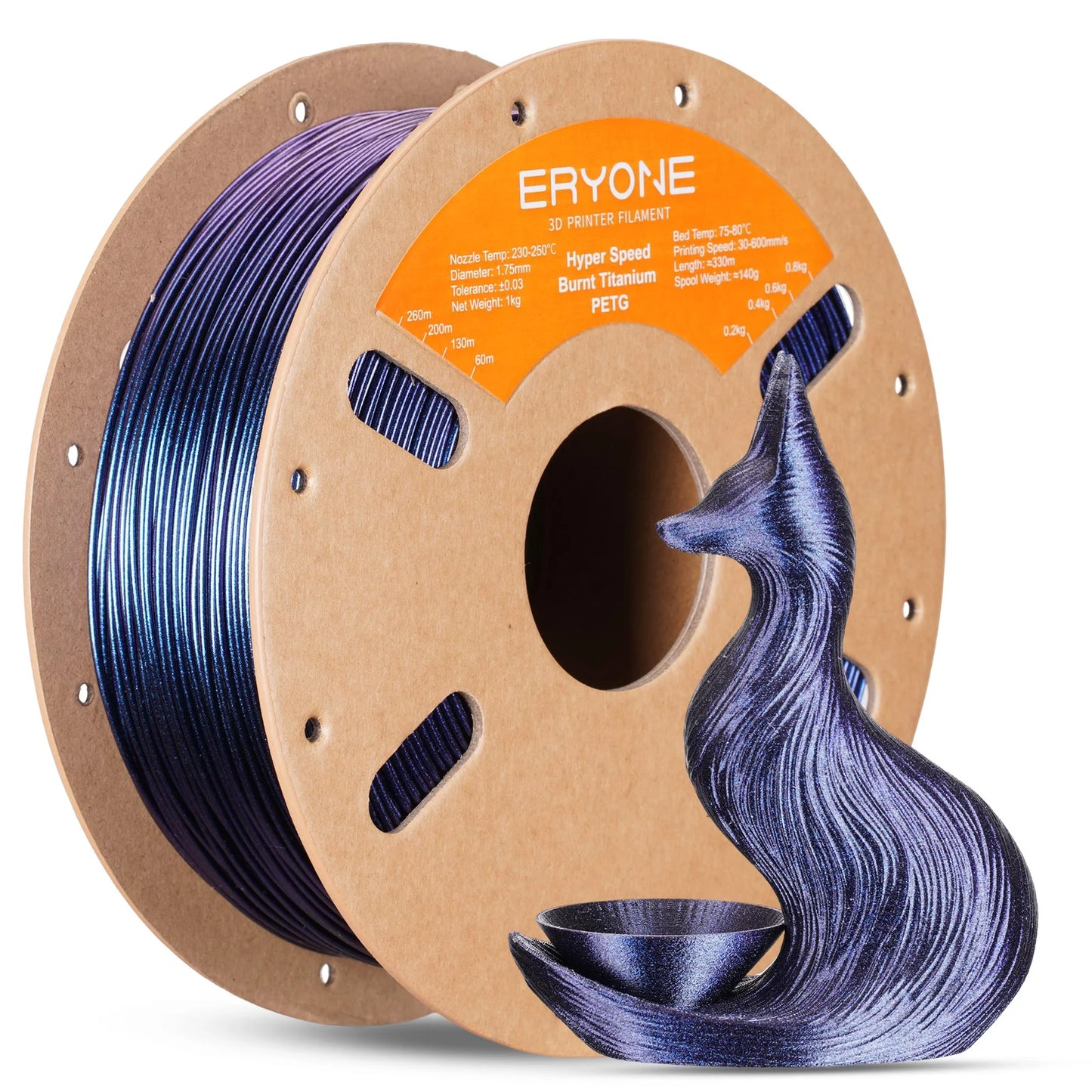 Spool of ERYONE PETG Hyper Speed 3D printing filament in Burning Titanium color, 1.75mm diameter, for 3D printers.