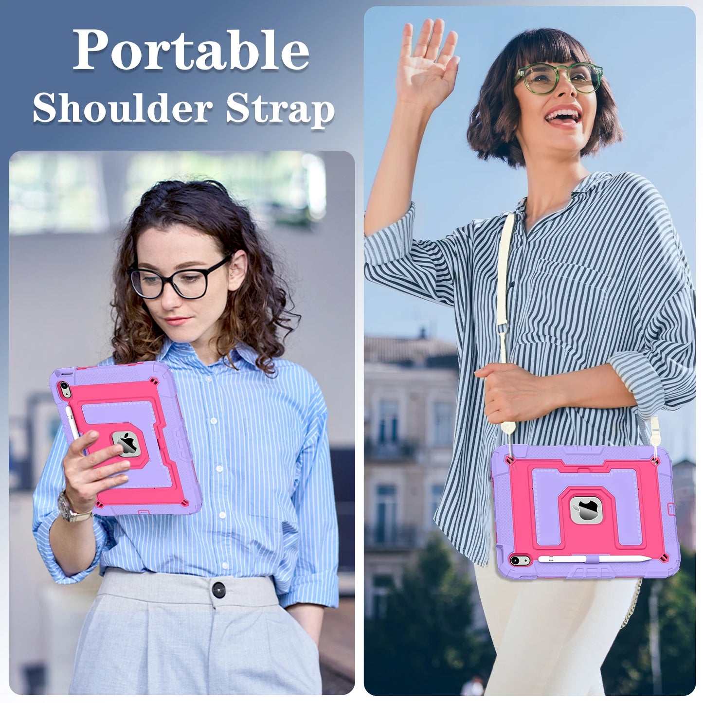 Hybrid 3-Layer Shockproof iPad Case with Shoulder Strap – 11" 2025 / 10.9" 2022