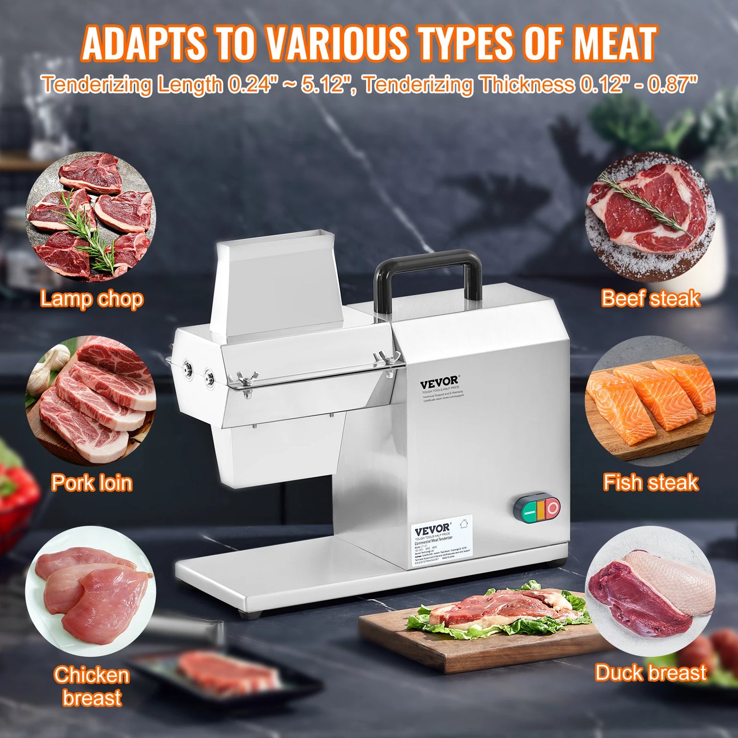 SucceBuy Commercial Meat Tenderizer 450W – 17", 54 Blades, Electric, Stainless Steel