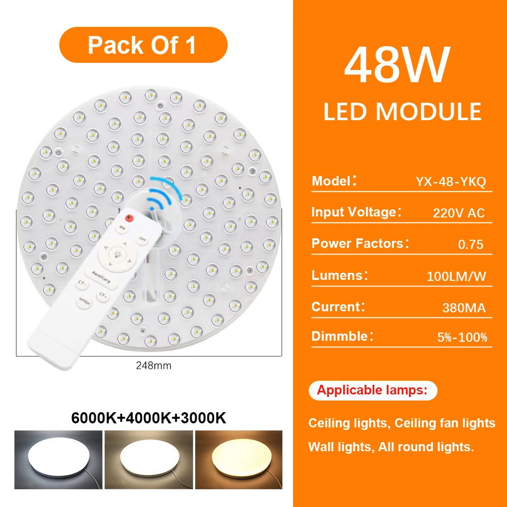 72W LED Ceiling Light Replacement Module – Dimmable, 220V, Round Panel