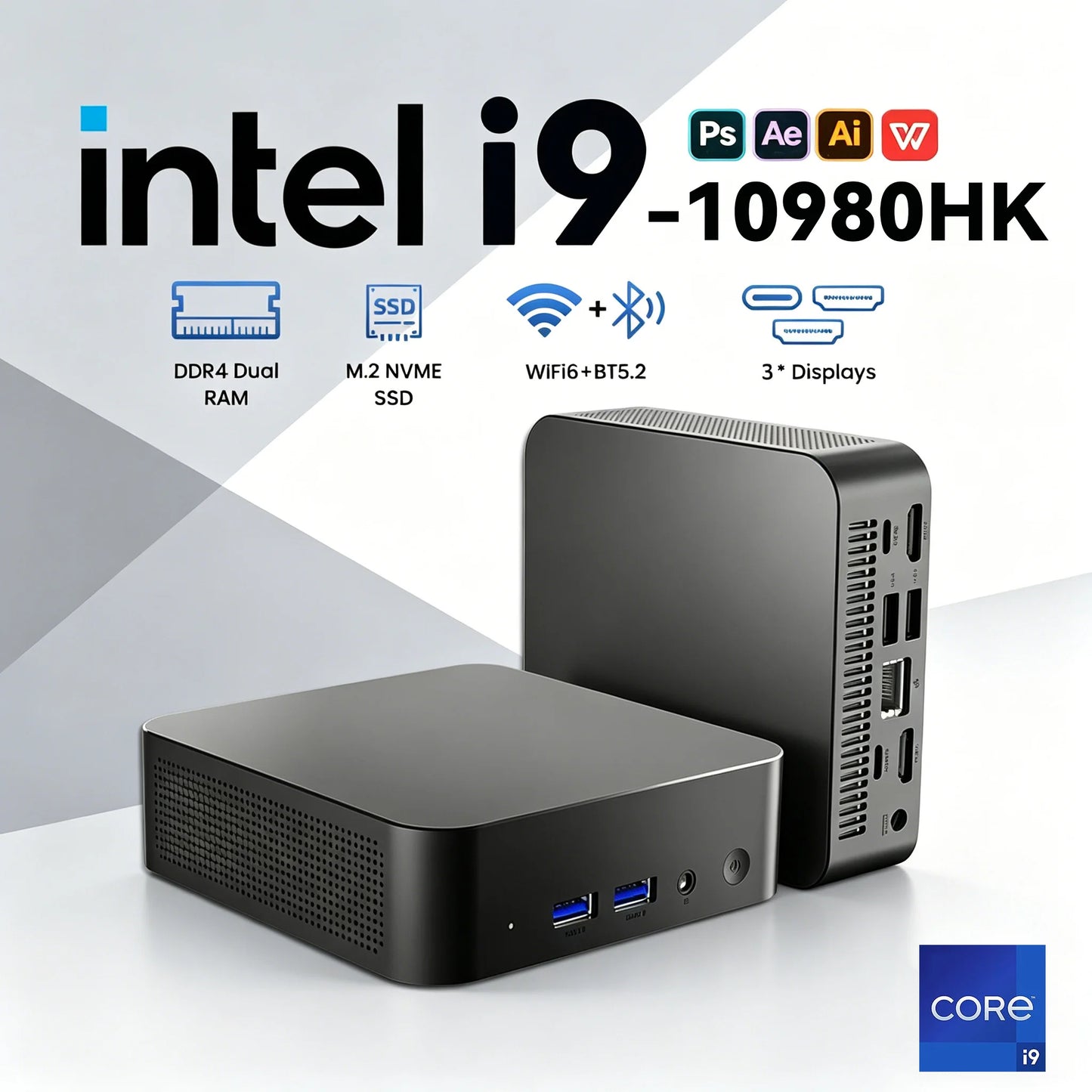 Mini PC Intel Core i9-10980HK – 32GB RAM 1TB/2TB SSD WiFi 6 BT 5.2 4K 60Hz Windows 11