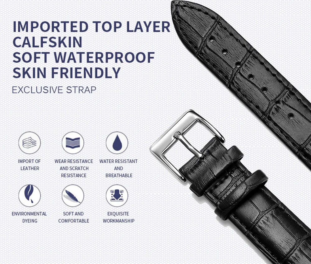 Premium Genuine Leather Watch Strap | 12–24mm, 9 Colors + Tool