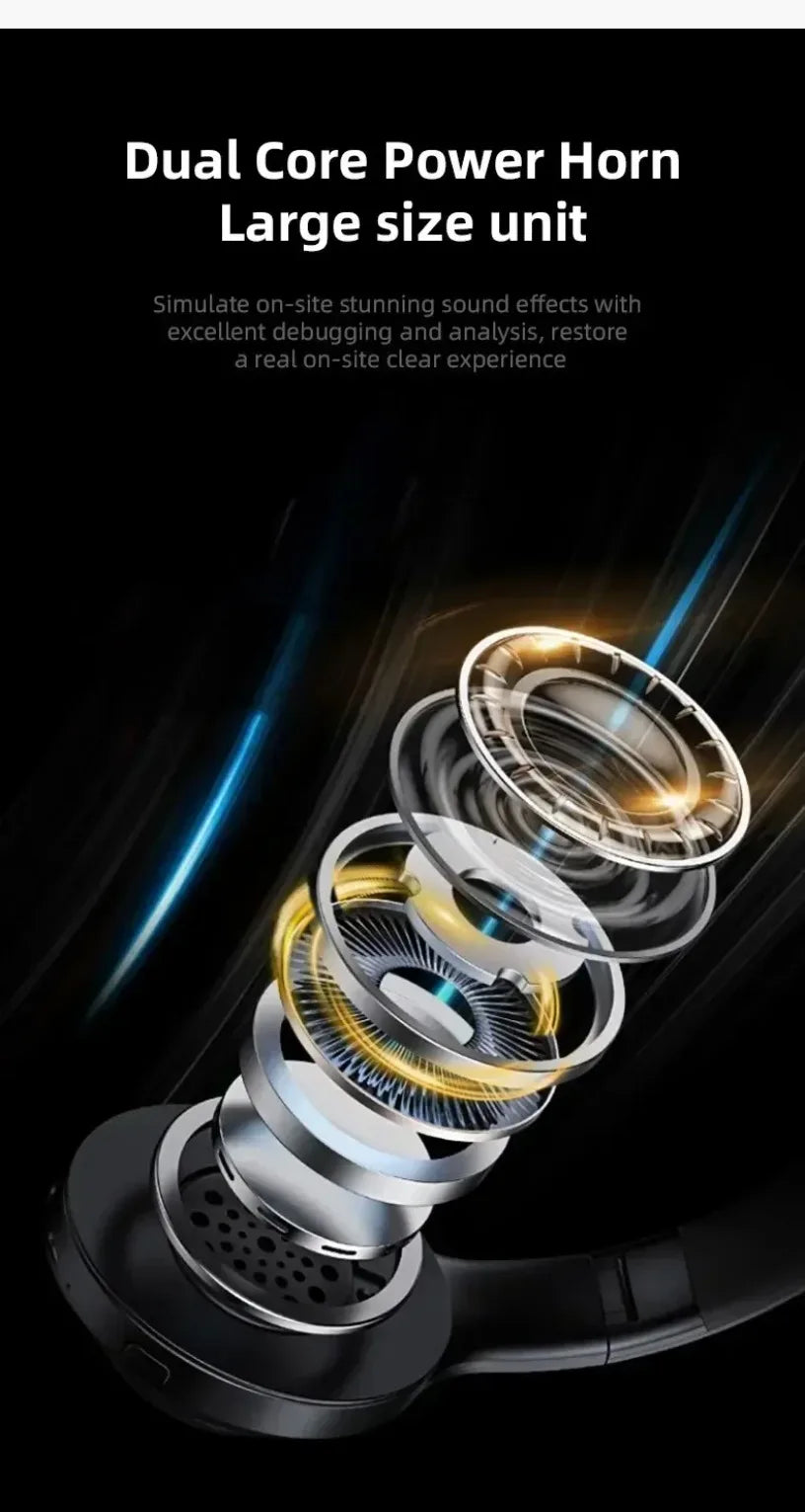 Wireless Bluetooth 5.0 foldable headset with head-mounted design, featuring TF card slot and wired connection for versatile audio use.