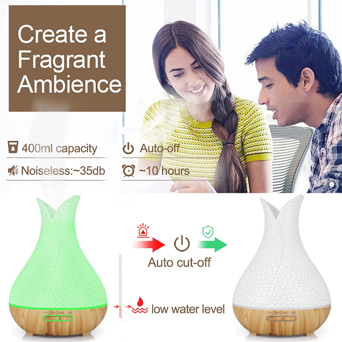 WiFi Smart Air Humidifier & Aroma Diffuser 400ml – Essential Oil, Wood Ball Design
