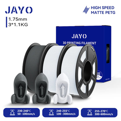 JAYO PETG/High Speed Matte PETG 3D Printing Filament 1.75MM Mix-Colors & No bubbles &Non-toxic For 3D Printer & Pen 3Rolls