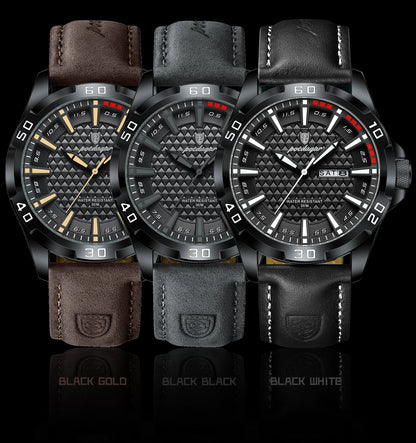 POEDAGAR Men's Luxury Wristwatch – Waterproof, Luminous, Date & Week Display, Quartz Sport Leather