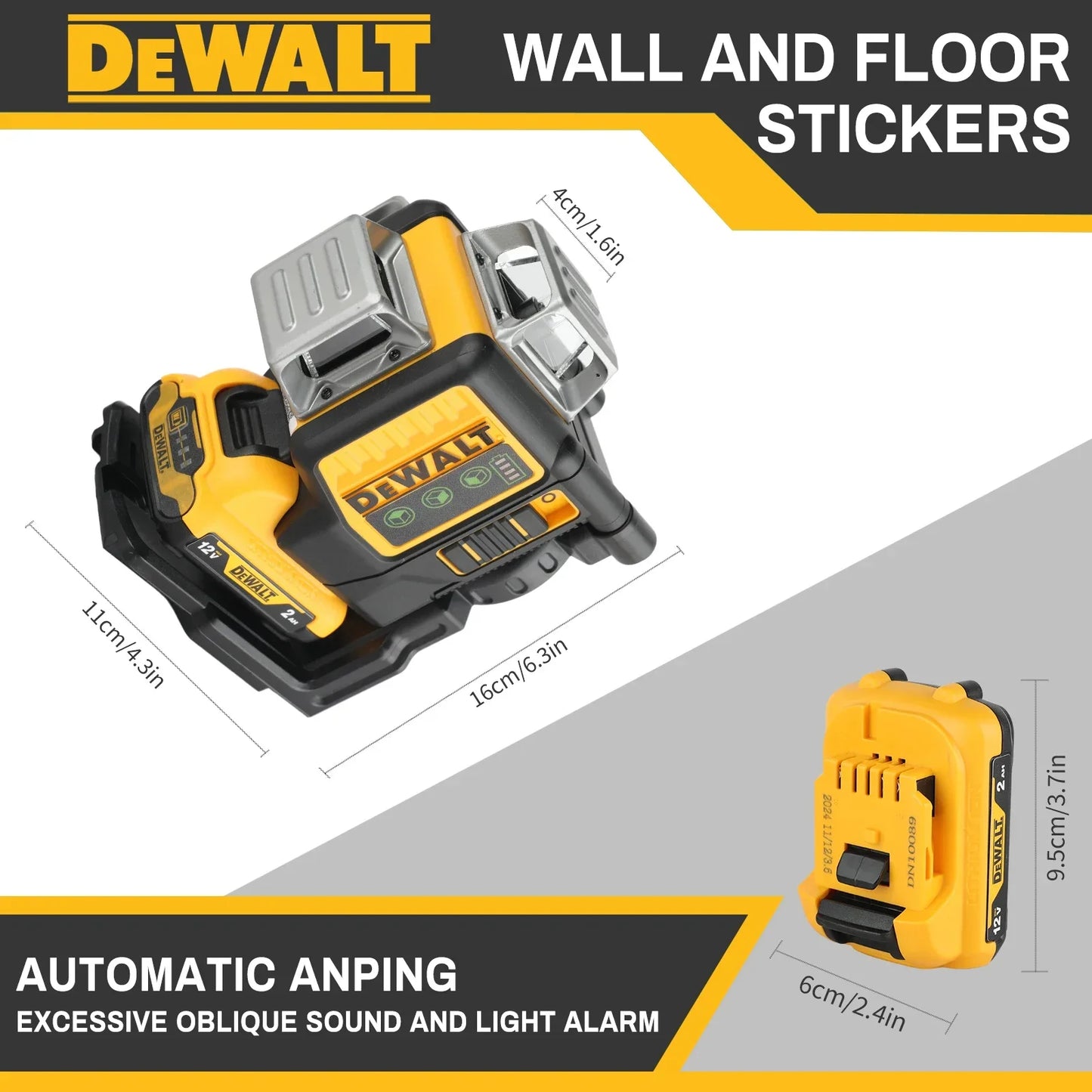 DW089LG 12-Line 3x360° Green Laser Level – 12V Lithium Battery Outdoor Leveling