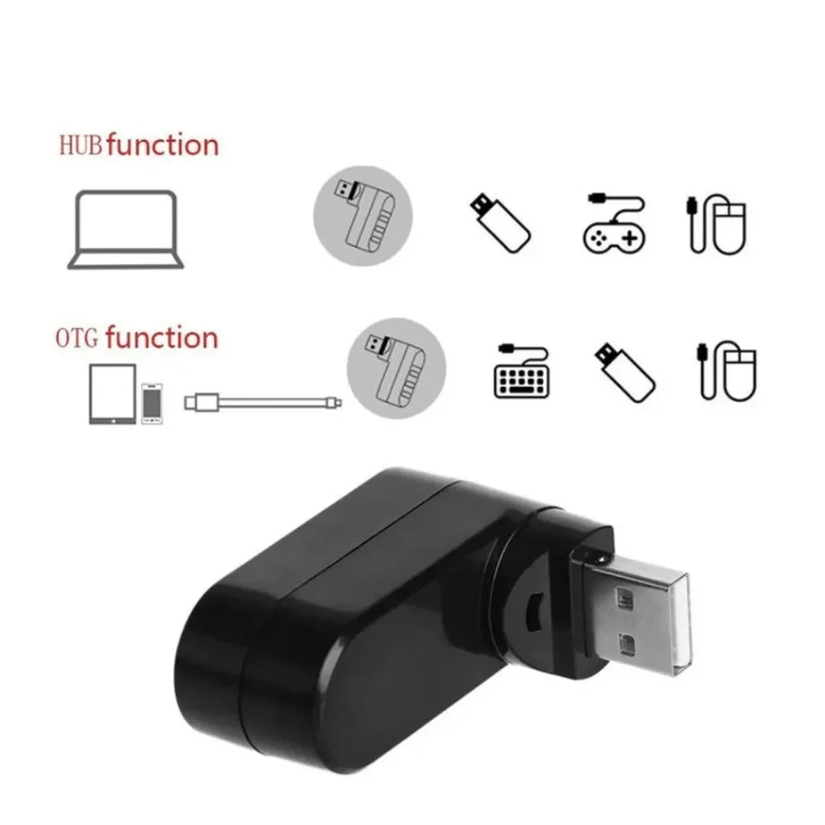 Mini Rotatable USB 2.0 Hub – 3-Port Splitter for PC, Laptop & U Disk