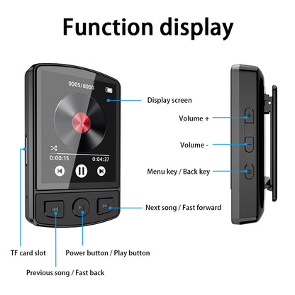 Portable Bluetooth 5.2 MP3/MP4 Music Player – 1.8" Screen, FM Radio, E-Book, Recorder, Clip Sport Walkman