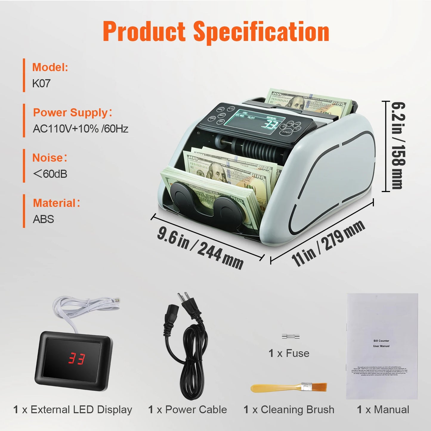 SucceBuy Money Counter 1000pcs/min – UV & MG Fake Banknote Detector, Euro