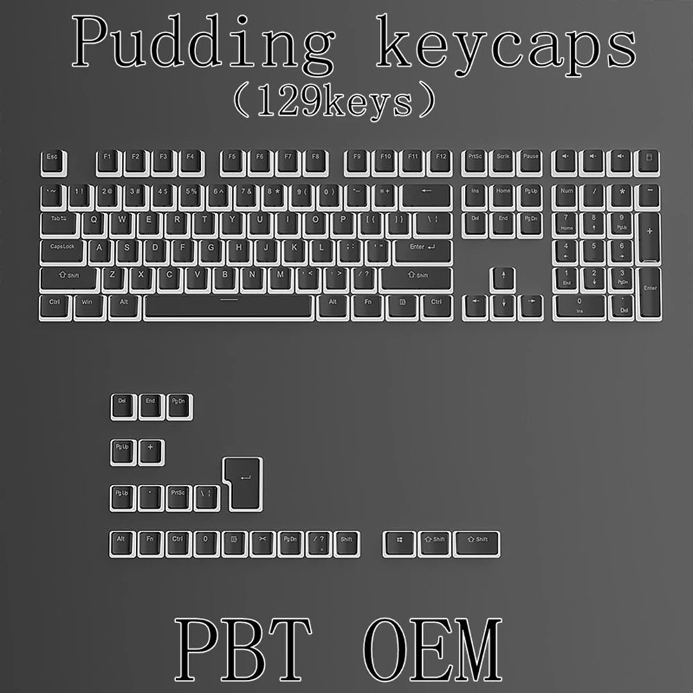 129-Key Pudding Keycaps – OEM Profile PBT, Transparent, MX Hot-Swap Compatible