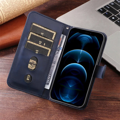 R.E.D. Shopping iPhone 16 Plus leather zipper wallet case with card slots and magnetic stand, featuring a sleek design and protective cover.