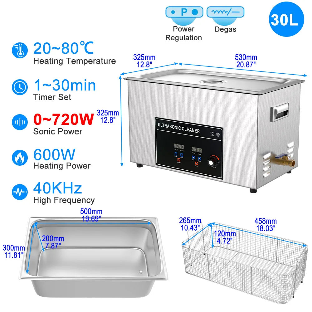 Ultrasonic Bath Cleaner 3–30L 220V – Dental & Industrial Washing Machine