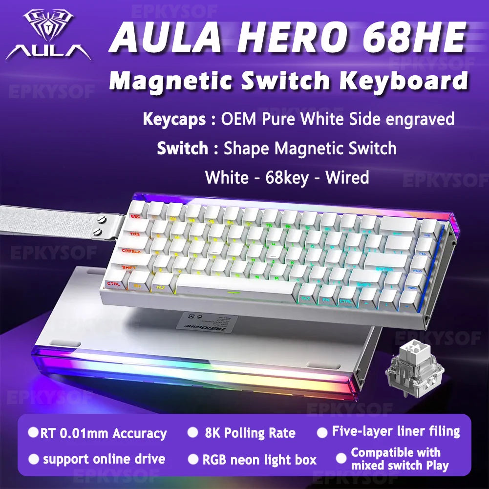 AULA HERO 68HE Magnetic Switch Keyboard – Rapid Trigger, 8K Polling, Hot-Swap, RGB, 68% Layout