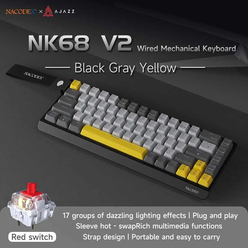 AJAZZ NK68 V2 Gaming Mechanical Keyboard | Hot-Swap | RGB Backlight | 68 Keys | Red Switch | USB