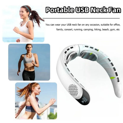 Leafless Portable Neck Fan 4000mAh — 3-Speed, Digital Display, Super Strong Wind, Fast Cooling