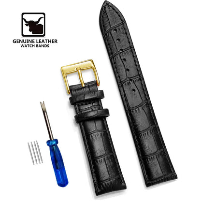 Premium Genuine Leather Watch Strap | 12–24mm, 9 Colors + Tool
