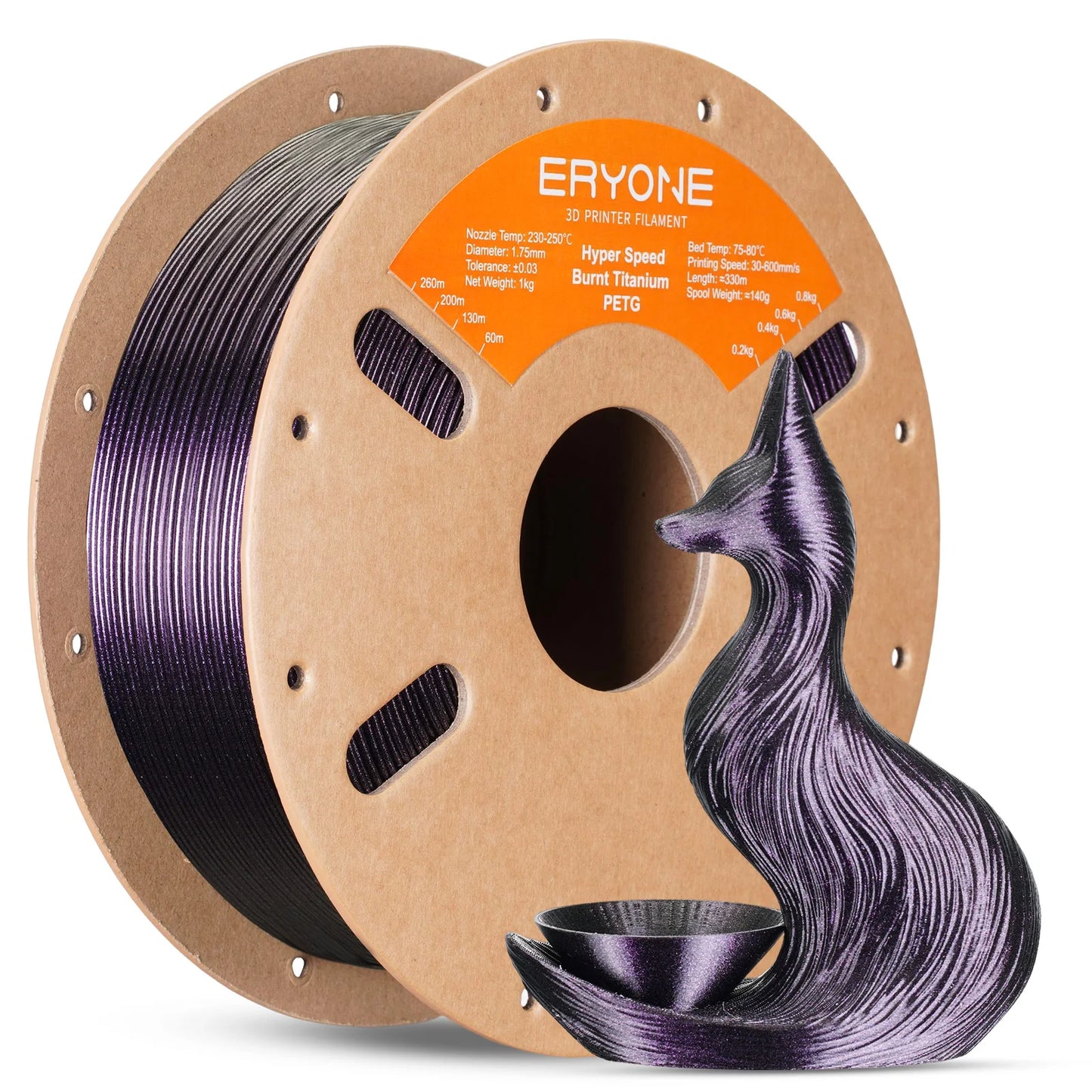 RYONE PETG Hyper Speed 3D printing filament in burning titanium color, 1.75mm diameter, suitable for high-speed 3D printers.