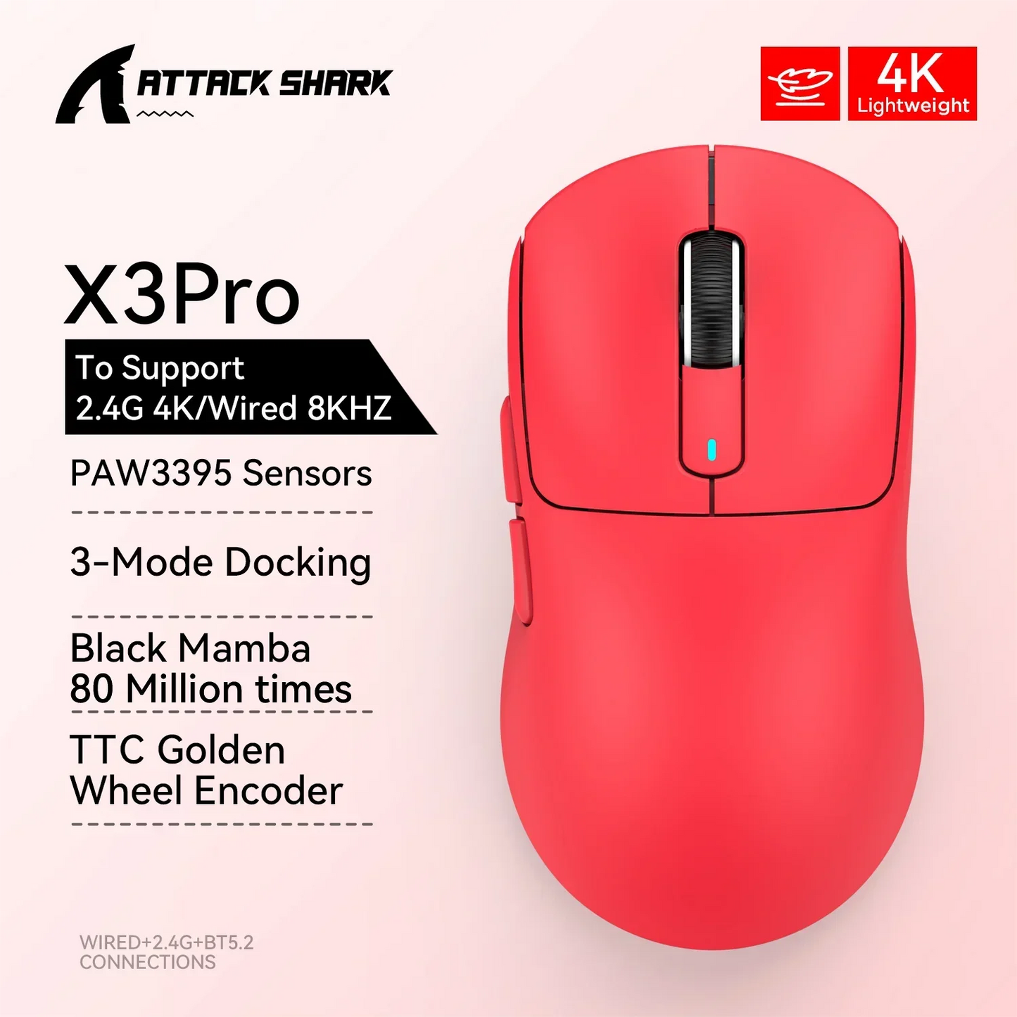 ATTACK SHARK X3 / X3 Pro Wireless Gaming Mouse – 26K DPI, 8K Hz, Tri-Mode, Ultra-Light