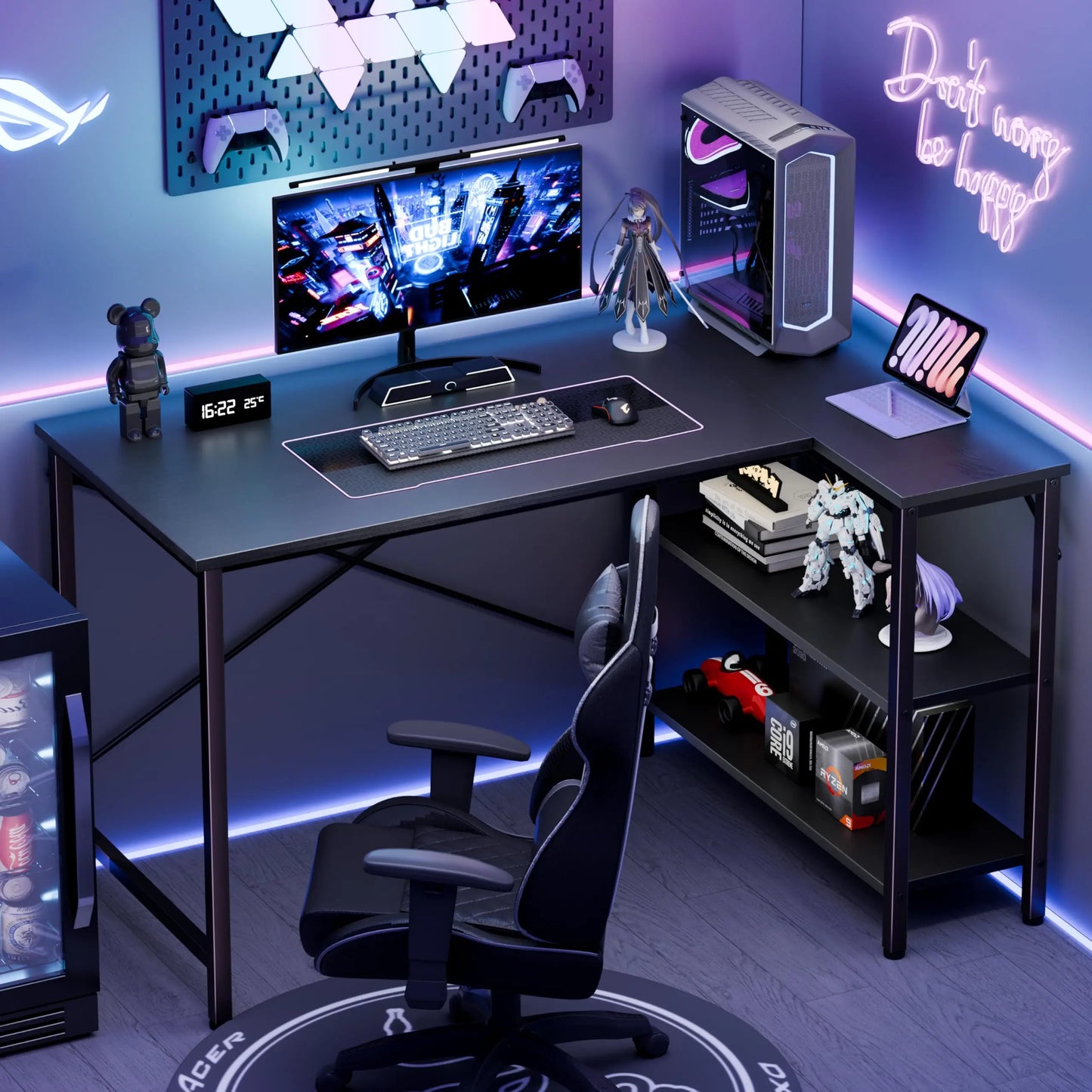 JHK 47" L-Shaped Corner Desk – Gaming & Home Office PC Table with Storage Shelves
