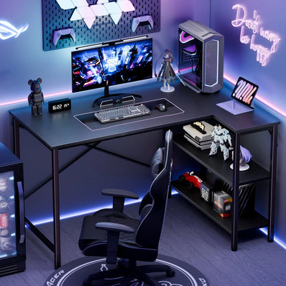 JHK 47" L-Shaped Corner Desk – Gaming & Home Office PC Table with Storage Shelves