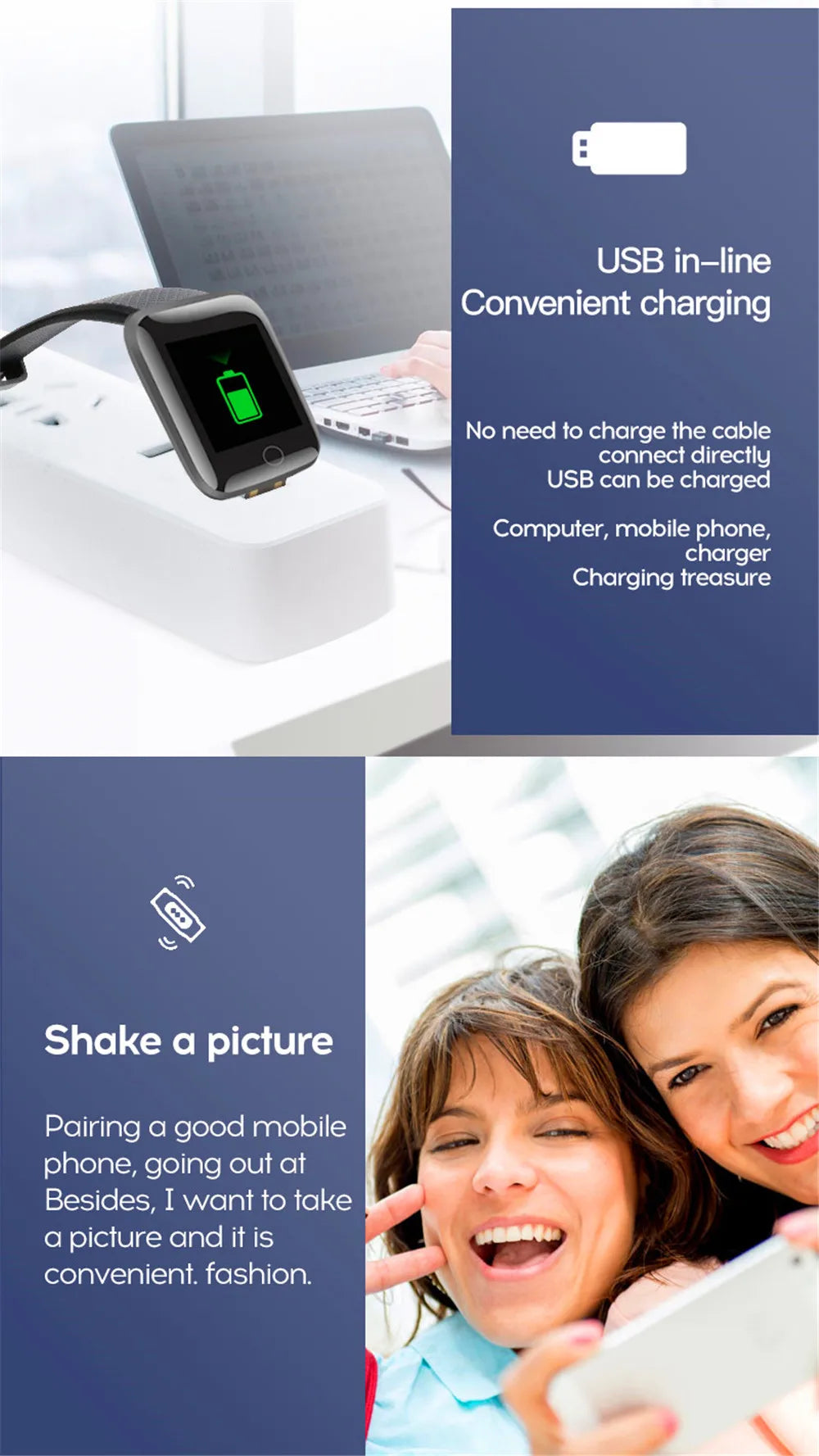 Smartwatch by R.E.D. Shopping with message and fitness monitoring features, displaying a digital clock and health metrics on a black strap.