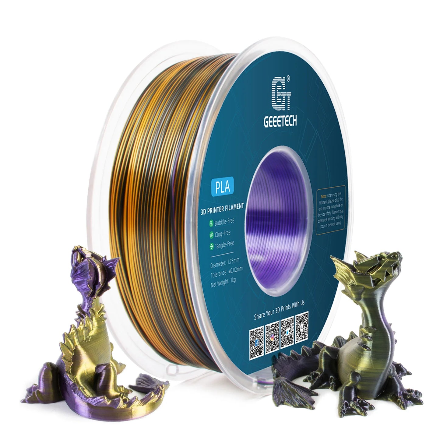 Geeetech Tri-Color Silk PLA Filament 1.75mm – 1KG Spool, Vacuum Packed