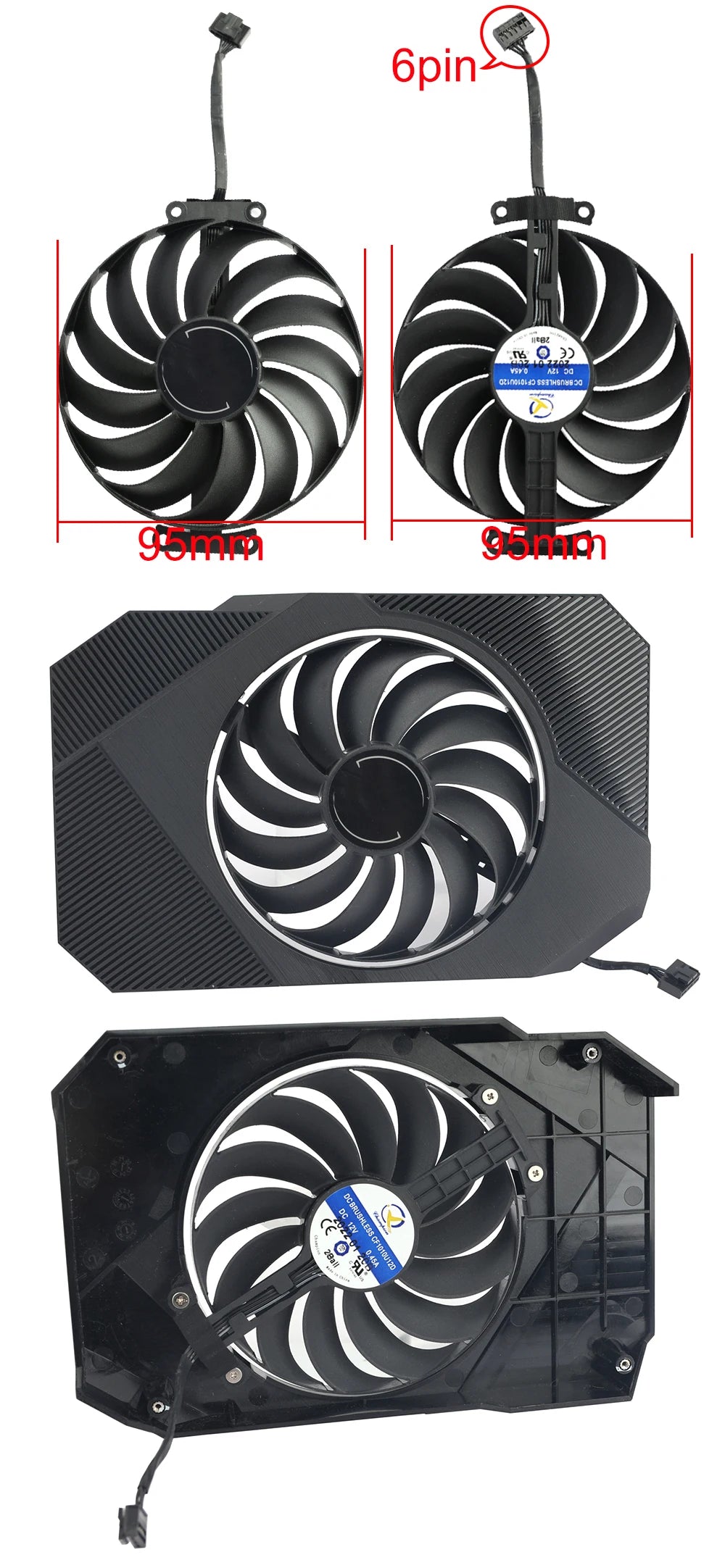 GPU Replacement Fan for ASUS Phoenix RTX 3060 / RTX 3050 – 95mm CF1010U12D 6-Pin