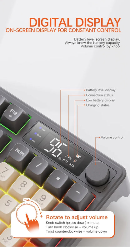 Free Wolf M96 Wireless Bluetooth Keyboard – 94 Key, Multimedia Knob, RGB, Battery Display