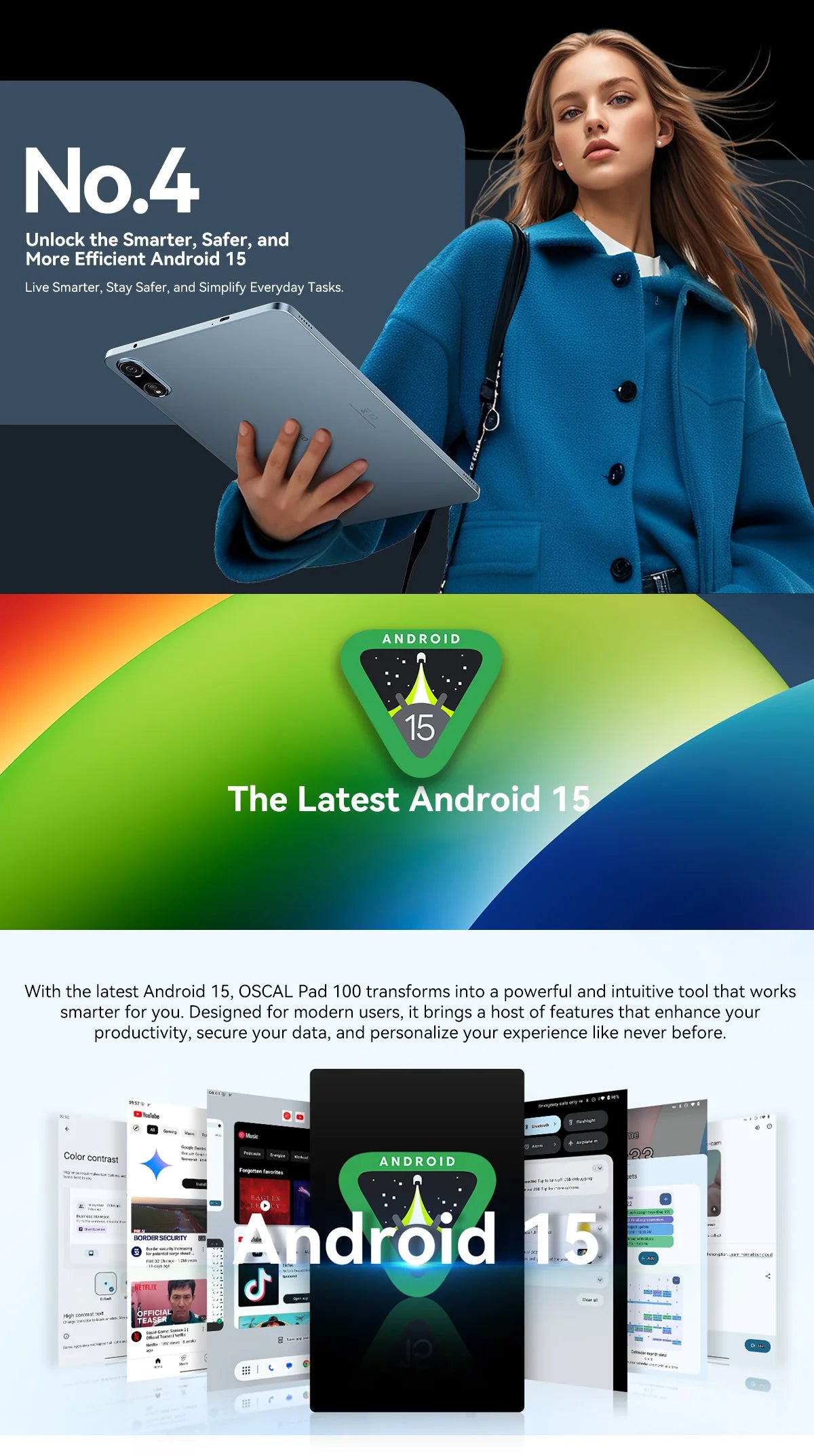 OSCAL Pad 100 Tablet – 12" 2K IPS, Android 15, Unisoc T615, 9000mAh, 4G LTE, 16MP