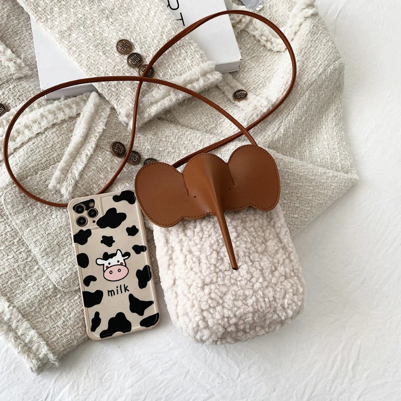 Corduroy Elephant Phone Bag – Luxury Bucket Shoulder Purse for Women