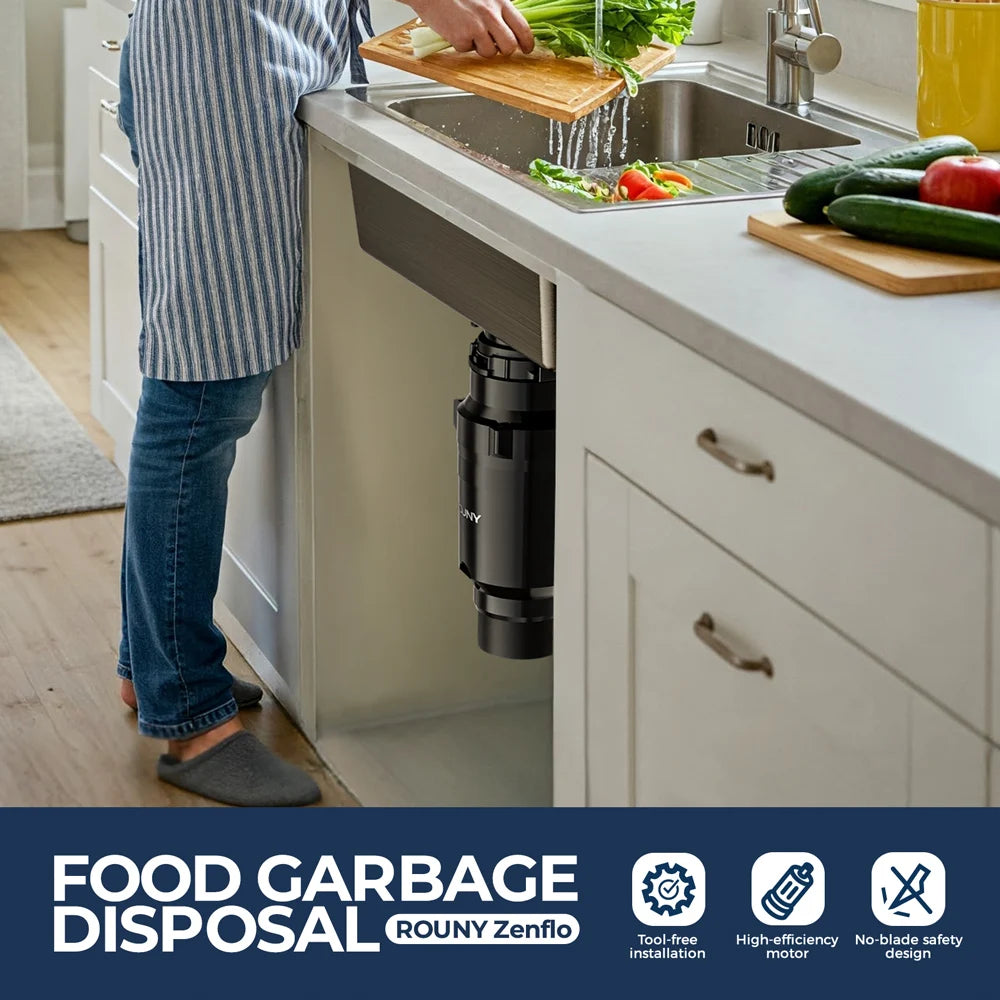 ROUNY 1/2 HP Continuous Feed Garbage Disposal with Sound Reduction – EU Plug