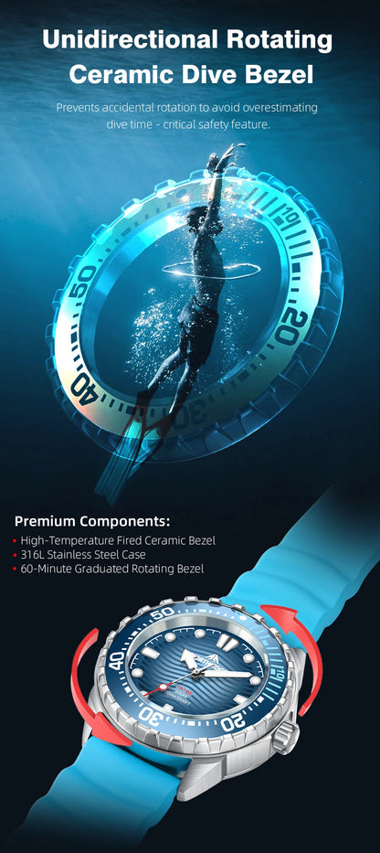 NORTH EDGE TRITON Solar Dive Watch – Men's Luxury Quartz, 316L Steel, 300M Waterproof, 2025
