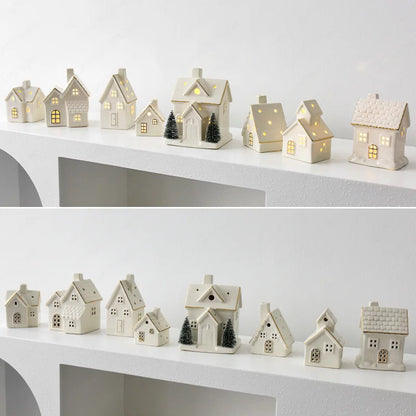 Luminous ceramic snow house Christmas ornament from R.E.D. Shopping, LED tabletop holiday decor with festive winter design.