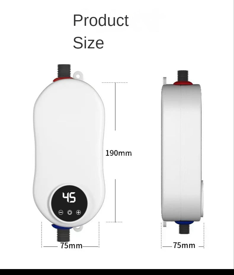 Portable electric water heater by R.E.D. Shopping, 220V 4500W unit for bathroom and kitchen hot water heating.