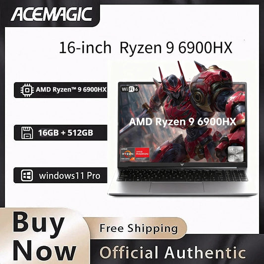 ACEMAGIC 16" Gaming Laptop – AMD Ryzen 9/7, 16/24GB LPDDR5, 512GB SSD, 1920x1200 IPS, Windows 11