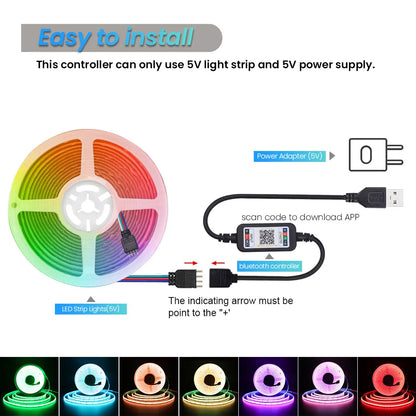 WiFi Bluetooth RGB COB LED Strip Light – 576 LEDs, 24/44 Key Remote, Flexible Tape Kit