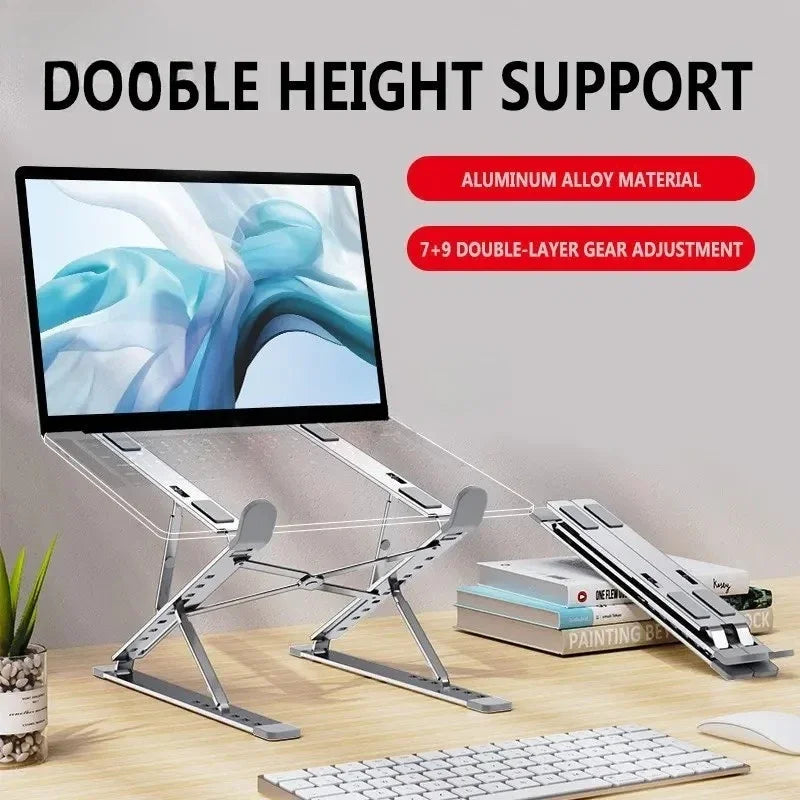 Aluminum Laptop Stand – Adjustable, Foldable, Cooling, Portable Notebook Holder for MacBook
