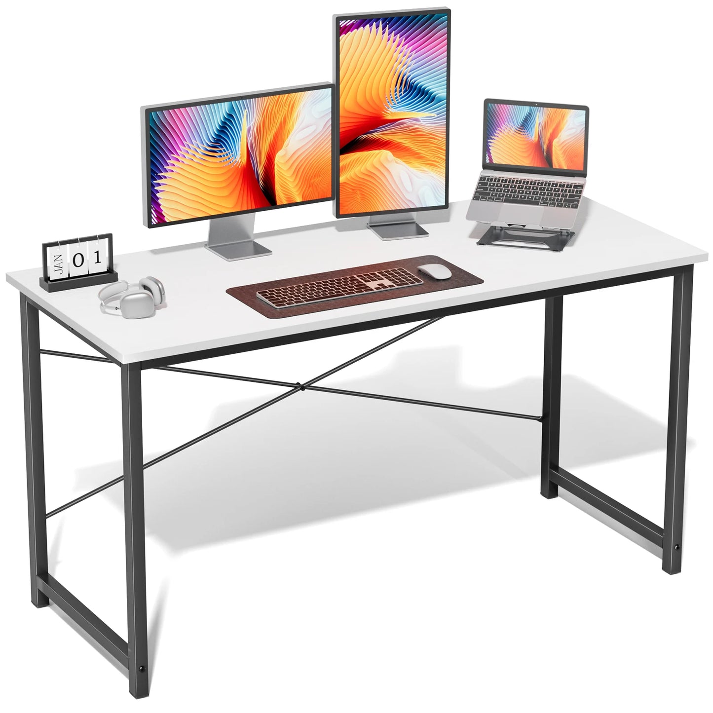 JHK Compact Office & Gaming Desk – Metal Frame Wood Tabletop, Easy Assembly