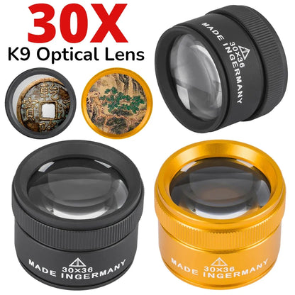 30X 36mm Magnifying Glass Loupe – K9 Optical Lens for Jewelry, Coins & Stamps