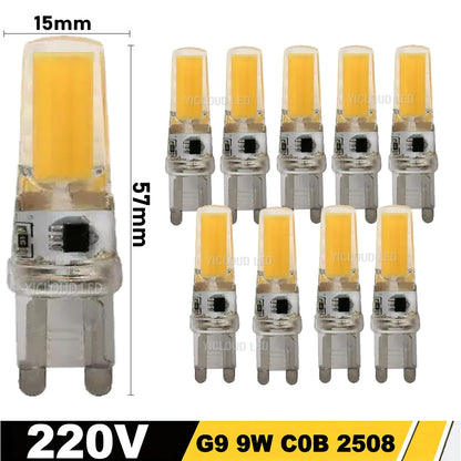 10pcs G4 / G9 / E14 LED COB Bulbs – Dimmable 6W 9W, 12V/220V, Halogen Replacement