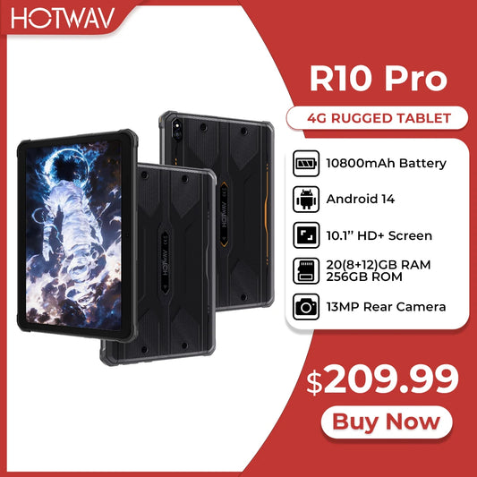 HOTWAV R10 Pro Rugged Tablet | 10800mAh | 10.1" HD+ | Android 14 | 8GB+256GB | 4G | 13MP